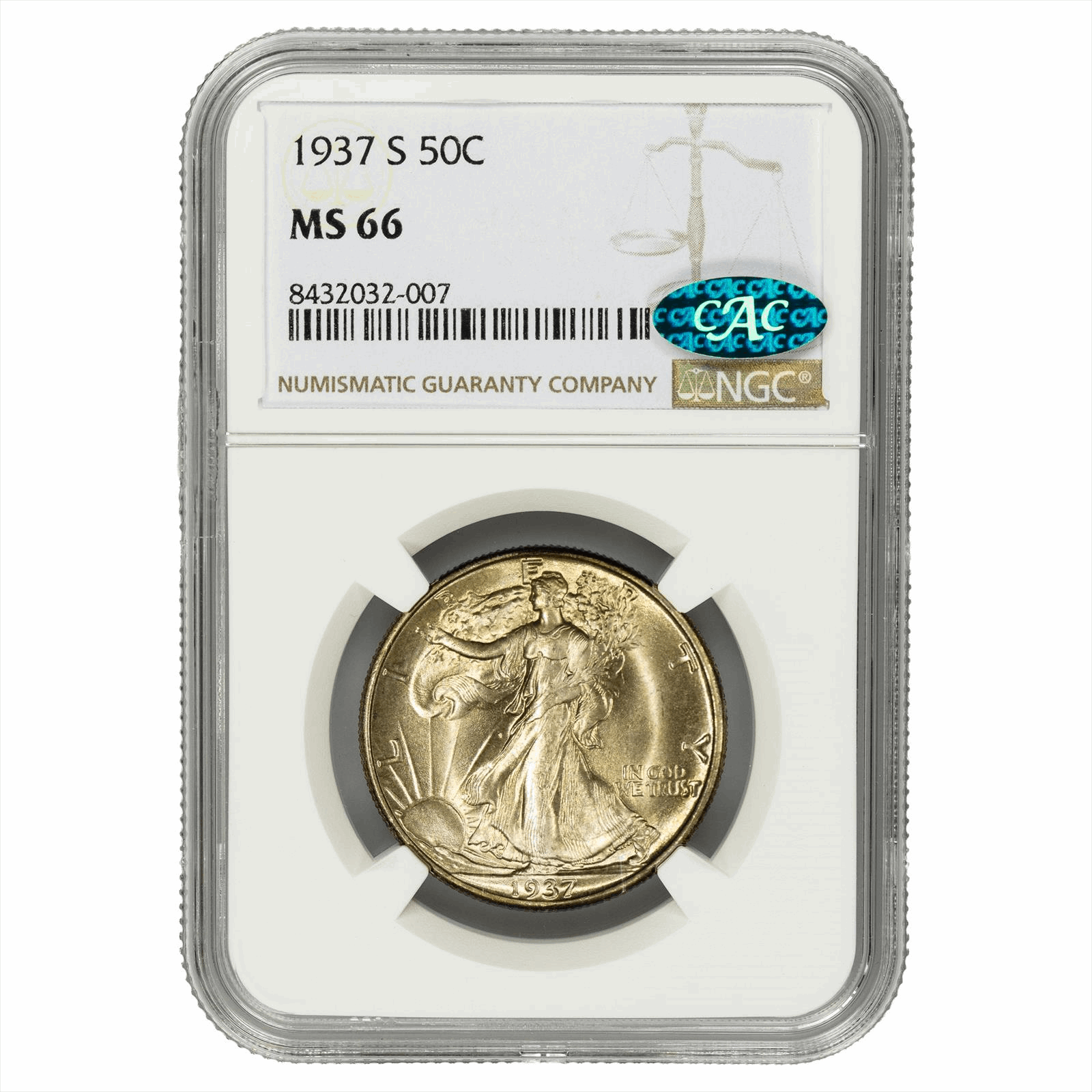 1937-S Walking Liberty Half Dollar 50C NGC MS 66  CAC