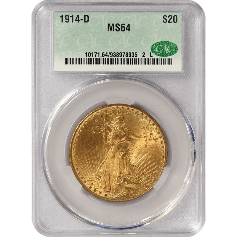 1914-D Saint Gaudens Gold Double Eagle $20, CACG MS-64 CAC - Lustrous 