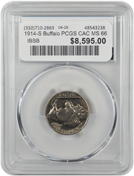 1914-S Buffalo PCGS CAC MS 66