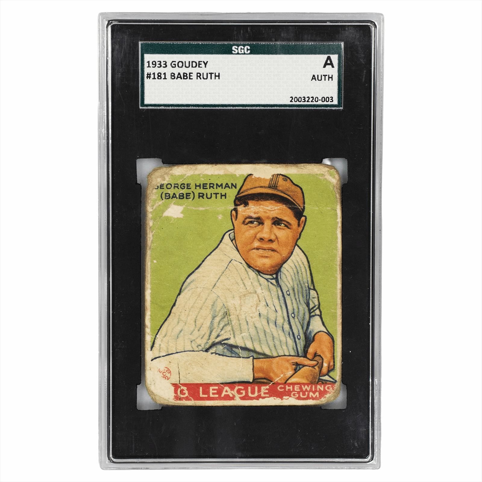 1933 Goudey Babe Ruth #181 SGC Authentic Cert #2003220003