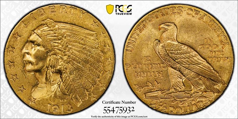 1913 $2.50 PCGS MS 64 CAC