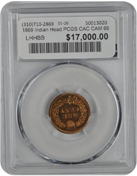 1869 Indian Head PCGS CAC CAM 66