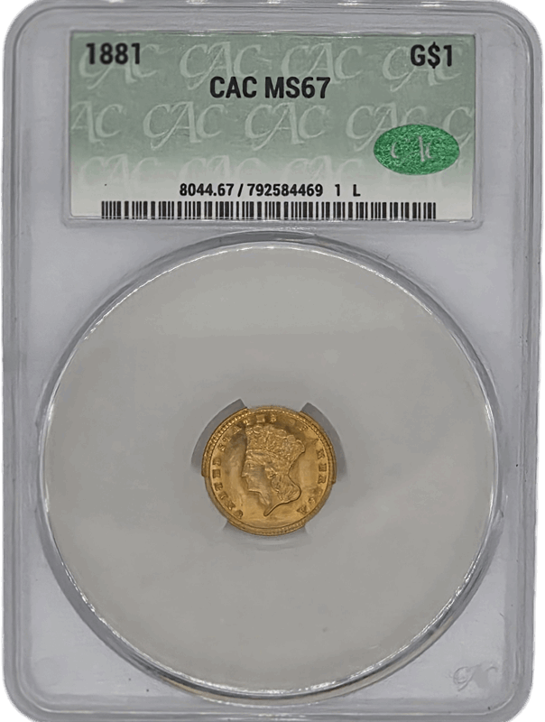 1881 Indian Head GOLD $ CACG MS67