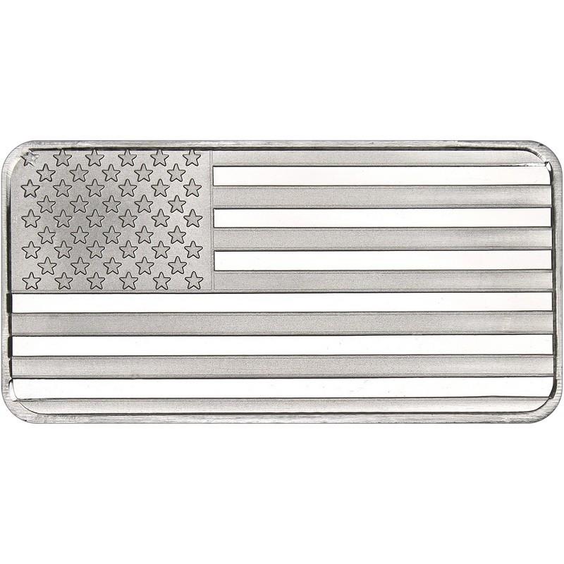 10oz .999 Silver Silvertowne American Flag Bar -Sealed in Plastic- 