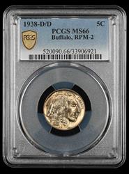 1938-D/D Buffalo 5C RPM-2 PCGS  MS 66
