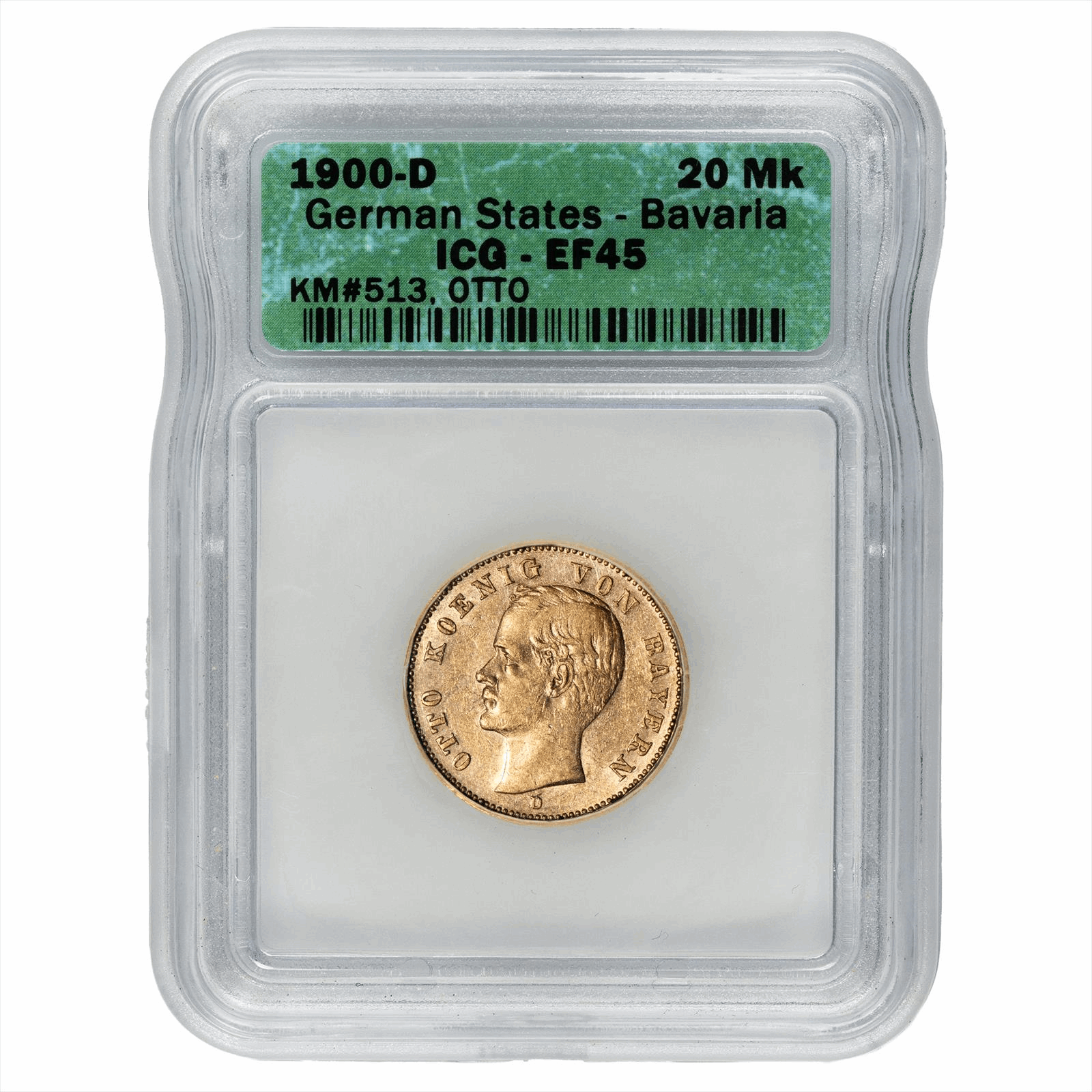 1900-D Bavaria Gold 20 Mark ICG EF 45