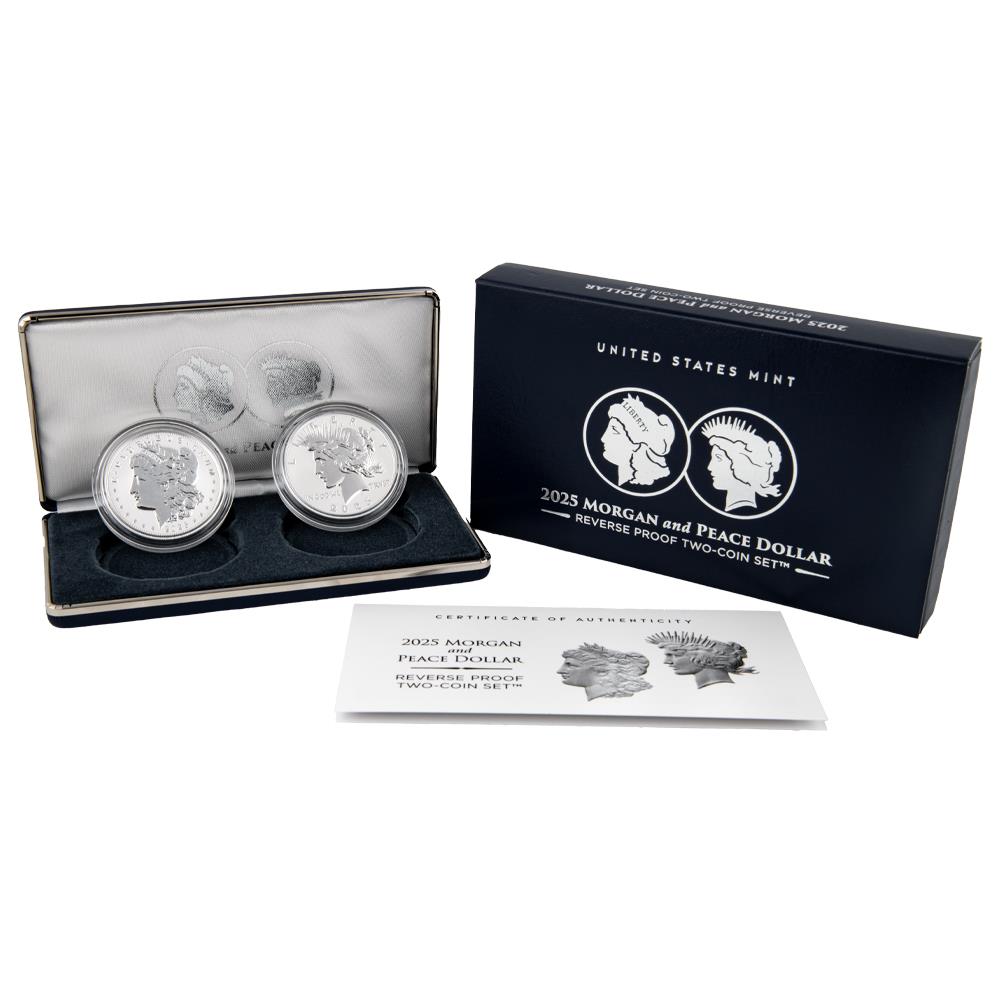 2025 Morgan and Peace Silver Commemorative Dollar Reverse Proof 2 Pc Set W/ OGP and COA 