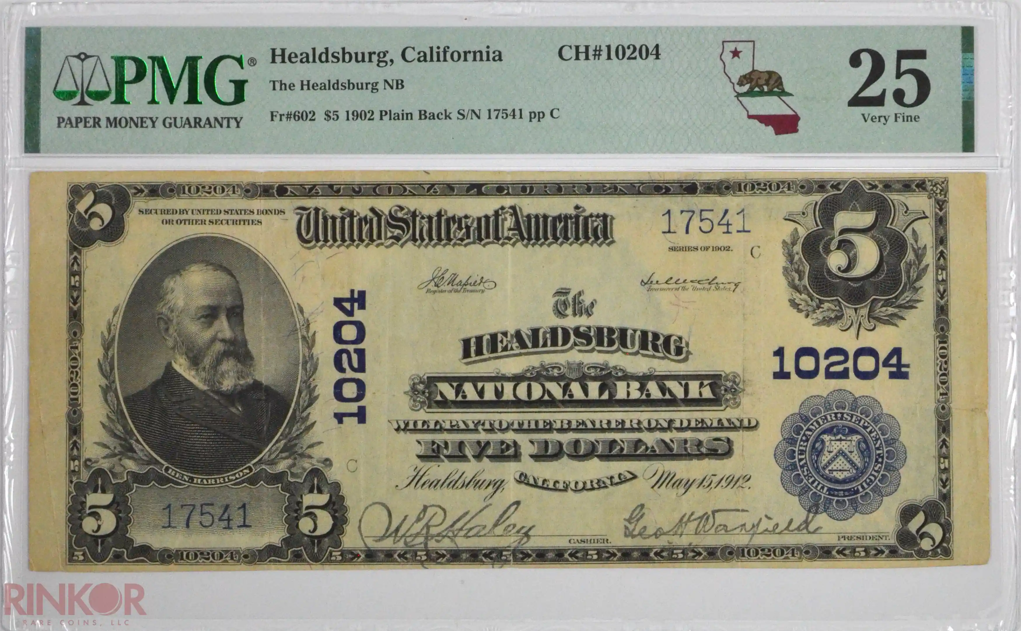 1902 Plain Back $5 Fr. 602 Charter #10204 National Bank Note PMG VF-25