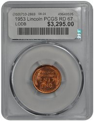 1953 Lincoln PCGS RD 67