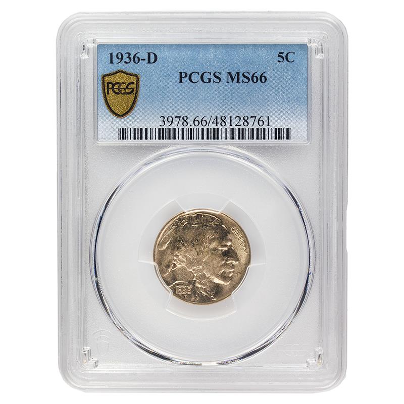 1936-D Buffalo Nickel, 5C PCGS MS 66