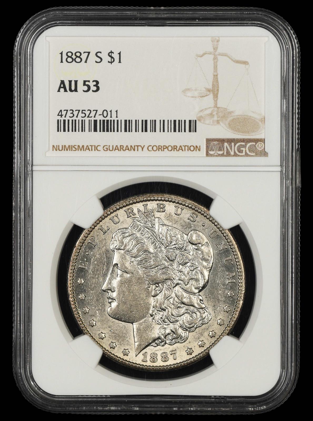 1887 S $1 NGC  AU53