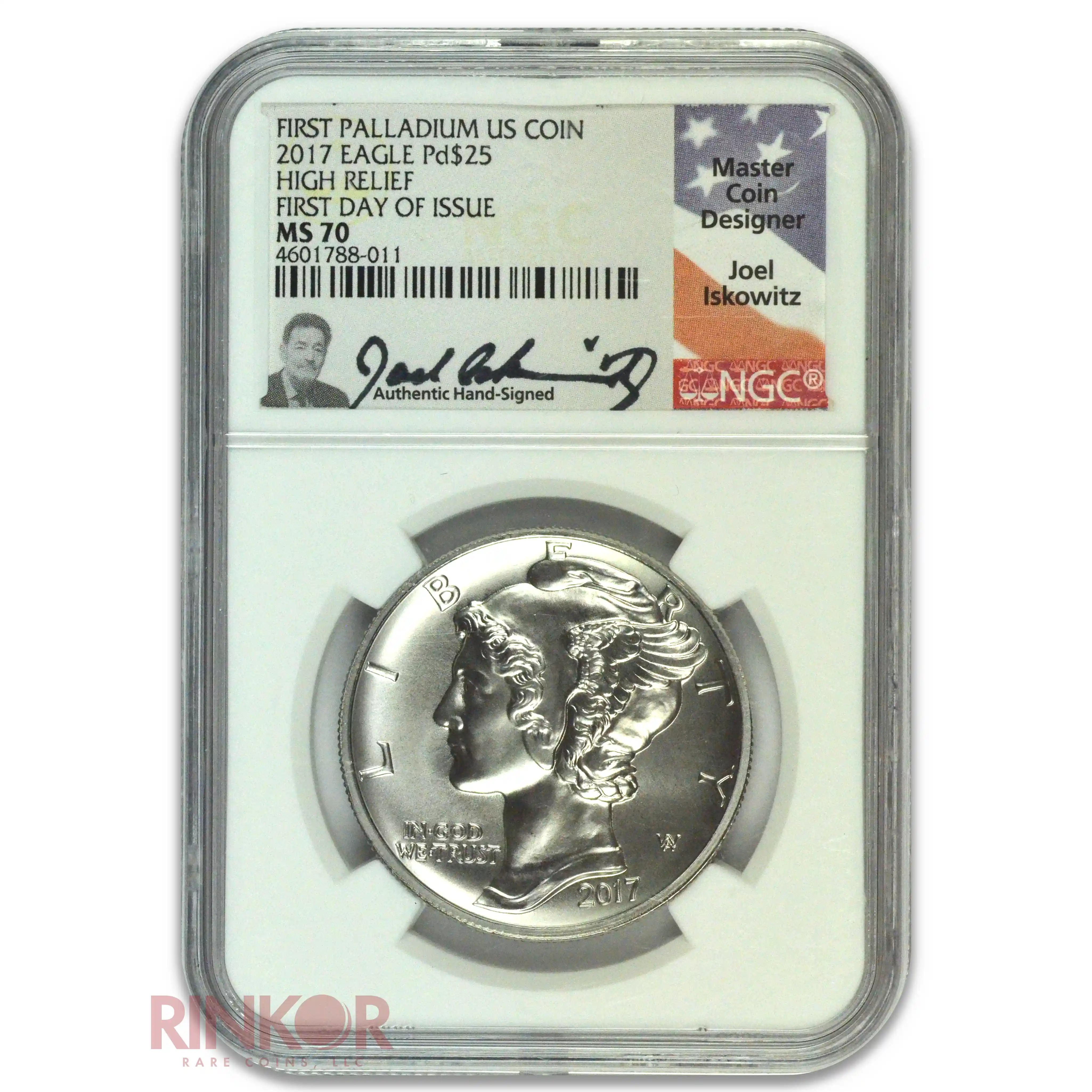 2017 High Relief 1oz Palladium Eagle FDOI Joel Iskowitz Signature NGC MS 70