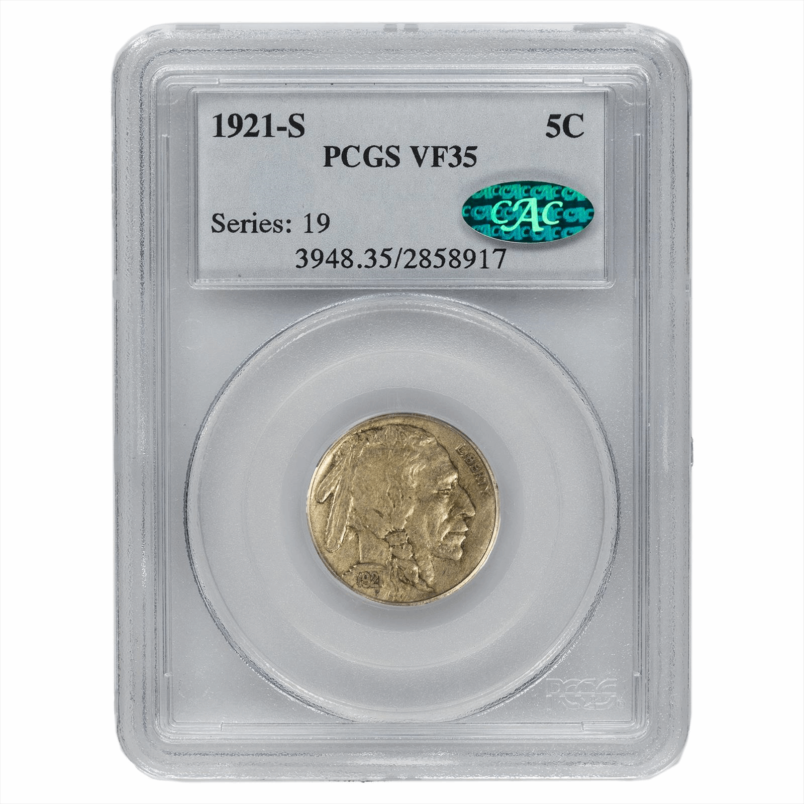 1921-S Buffalo Nickel 5C PCGS VF 35 CAC