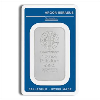 1 oz Palladium Bar - Argor-Heraeus (Carded) 