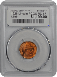 1926 Lincoln PCGS RD 67