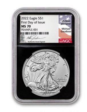 2022 $1 1oz. American Silver Eagle, FDI, MS70, NGC, Michael Gaudioso