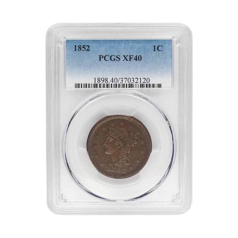 1852 Braided Hair Cent, 1C PCGS XF-40 - Original Coin