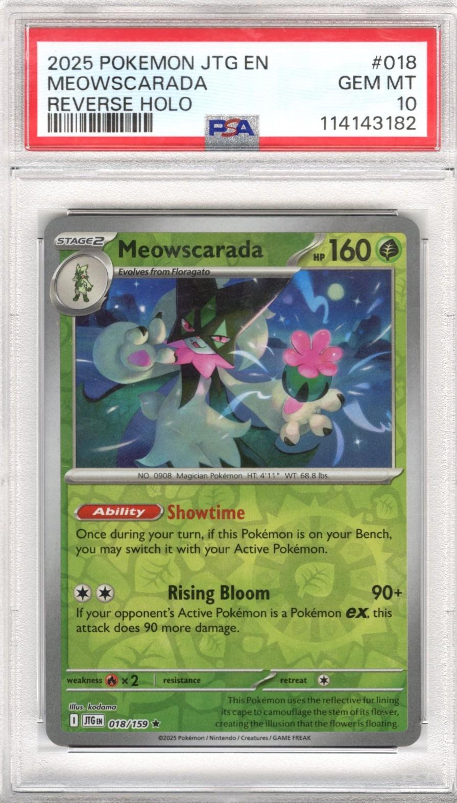 2025 Pokemon JTG En Meowscarada Reverse Holo #018 PSA GEM MT 10 