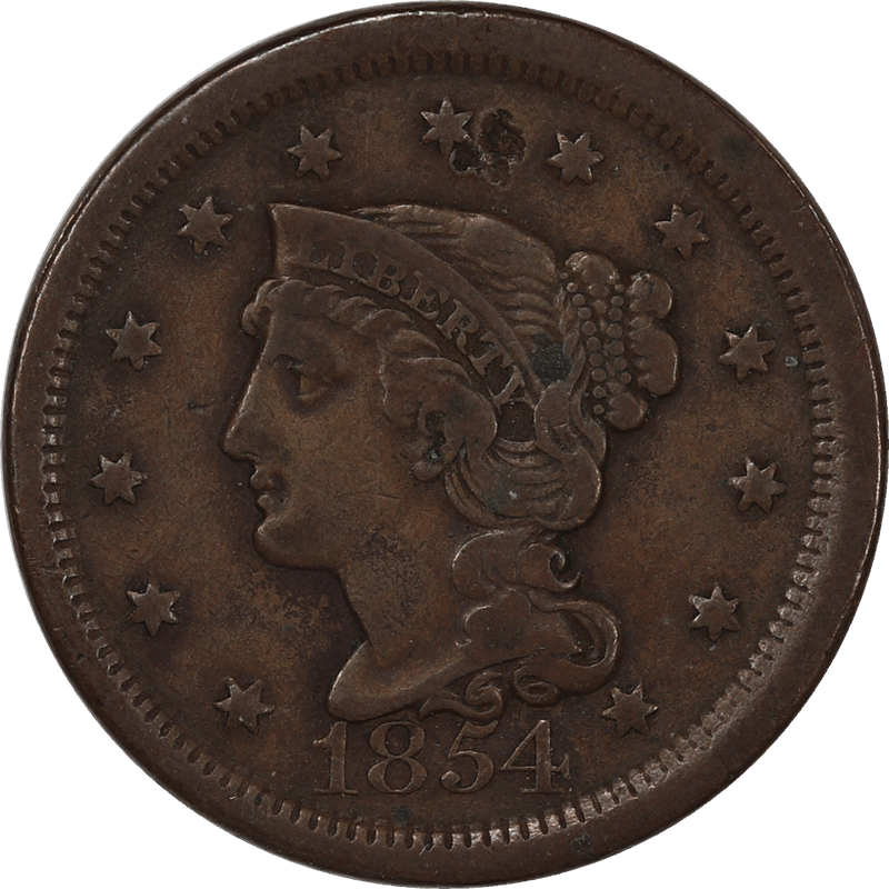 1854 Braided Hair Large Cent VF