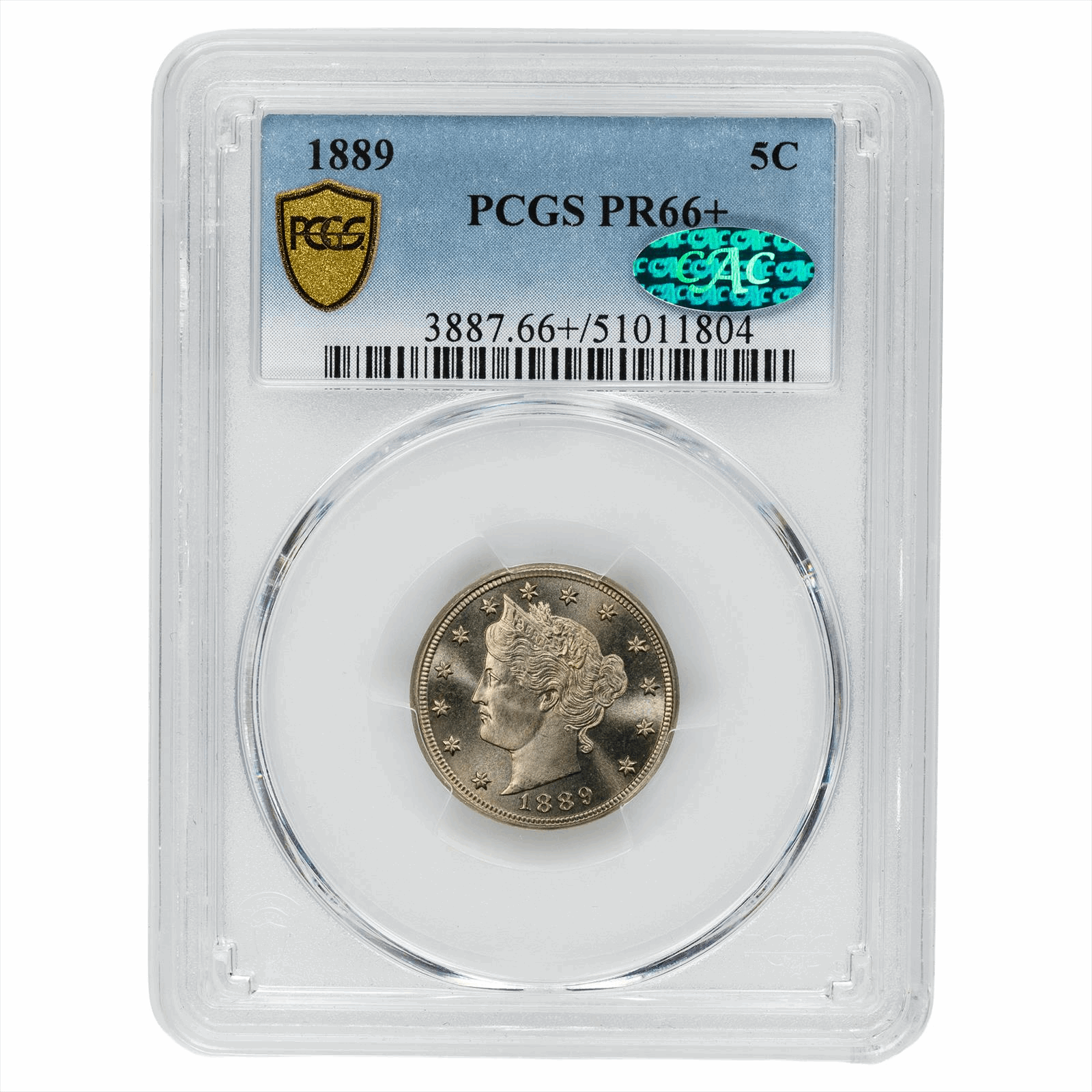 1889 Liberty V Nickel 5C PCGS PR 66+ CAC