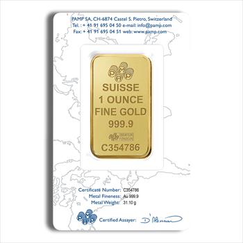 1 oz Gold Bar - PAMP Suisse (Carded)  other side