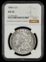 1884 S $1 NGC AU53