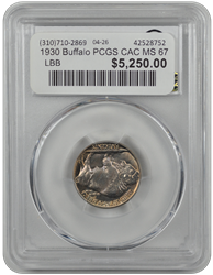 1930 Buffalo PCGS CAC MS 67