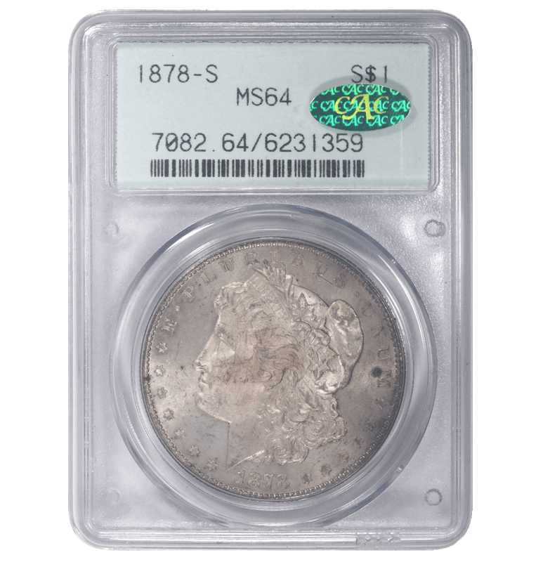 1878-S Morgan Silver Dollar $1 PCGS OGH Choice Unc Cartwheel Luster MS 64 