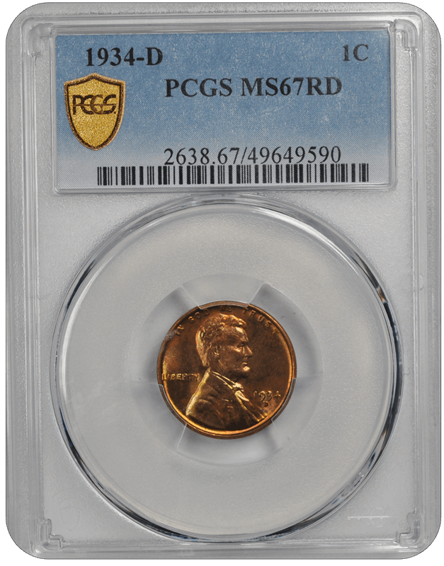 1934-D Lincoln PCGS RD 67