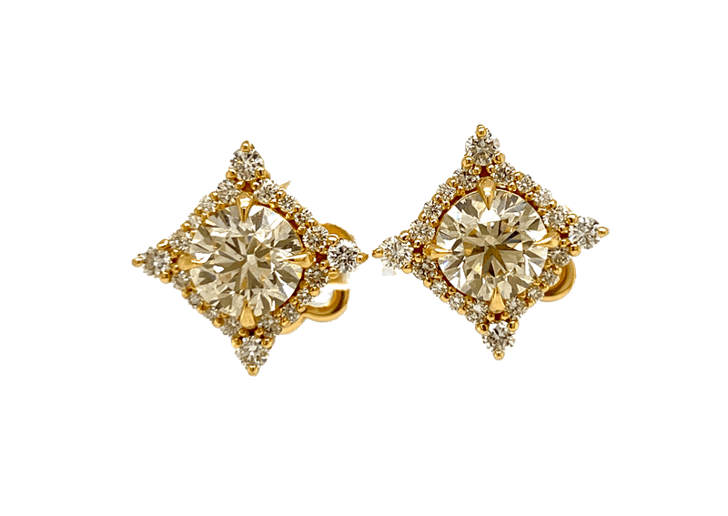 5.02cttw Custom Made Yellow Diamond Halo Studs with White Diamond Accents in 18k Yellow Gold 