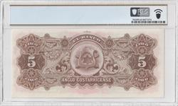Pick # S122r 19__ (1903-1917) 5 Colones Remainder Banco Anglo Costarricense BWC PCGS 64 PPQ 