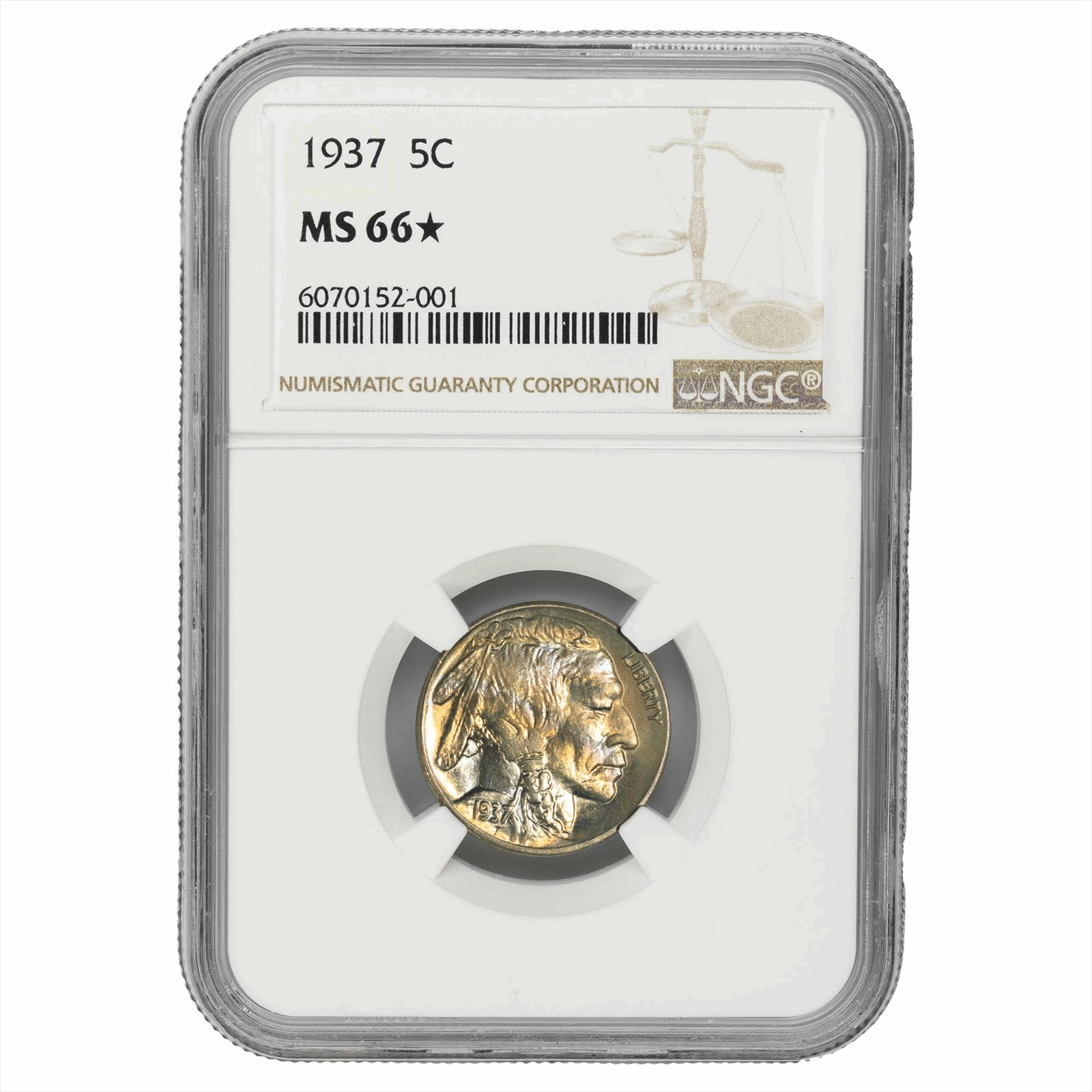 1937 Buffalo Nickel 5C NGC MS 66*