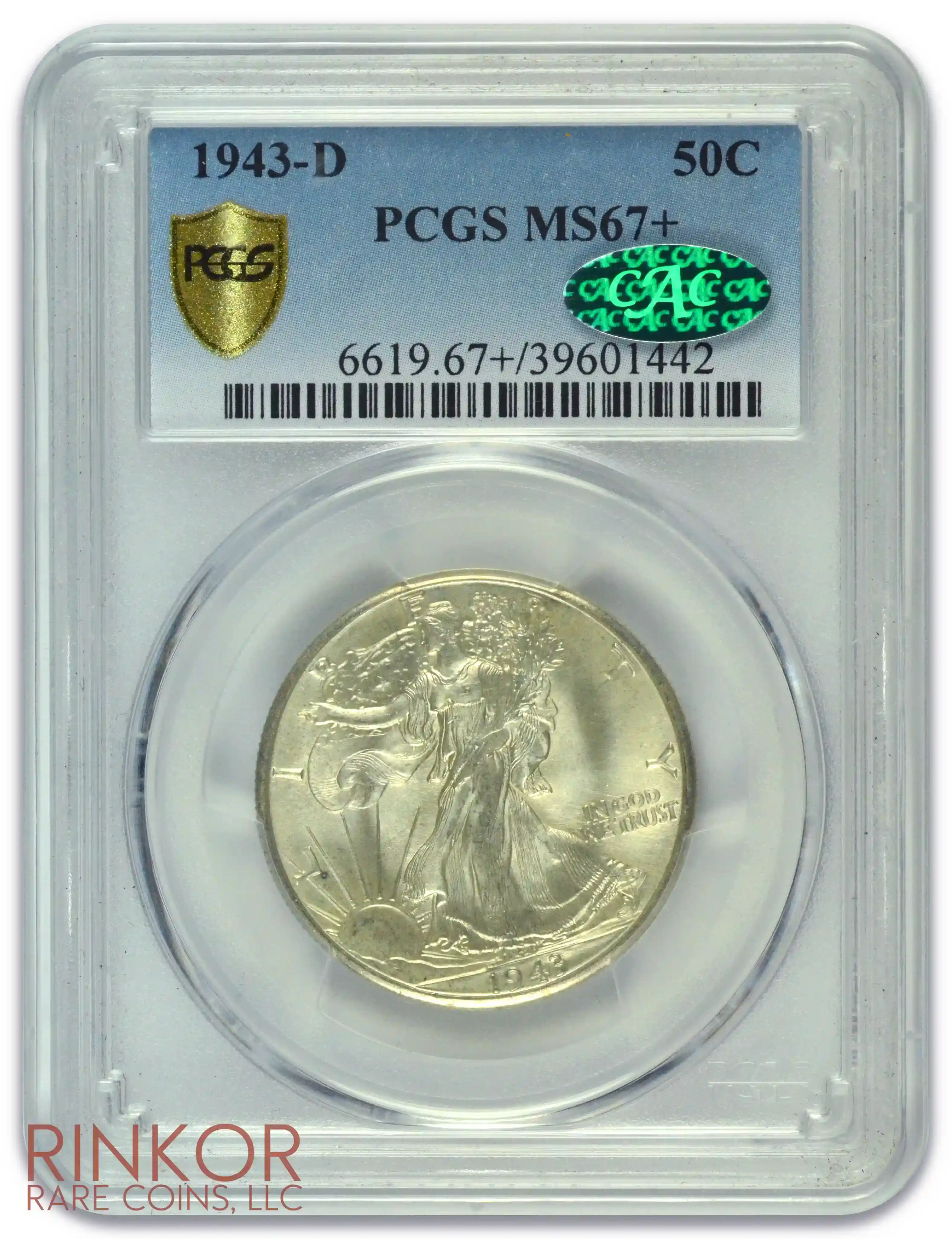 1943-D Walking Liberty PCGS MS 67+ CAC