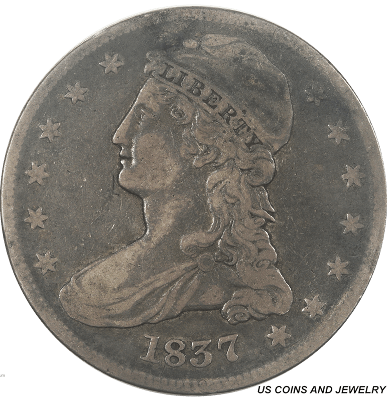 1837 Capped Bust Half Dollar,  Circulated, Very Good - Nice Original Coin