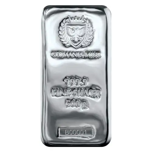 500g Germania 999.9 Fine Silver Cast Bar 