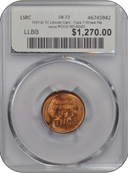 1931-D 1C Lincoln Cent - Type 1 Wheat Reverse PCGS RD MS65