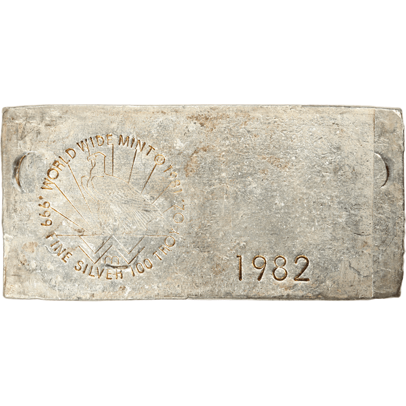 100oz Poured World Wide Mint Silver Bar stamped 1982 