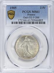 1905 France 2 Francs PCGS MS61 