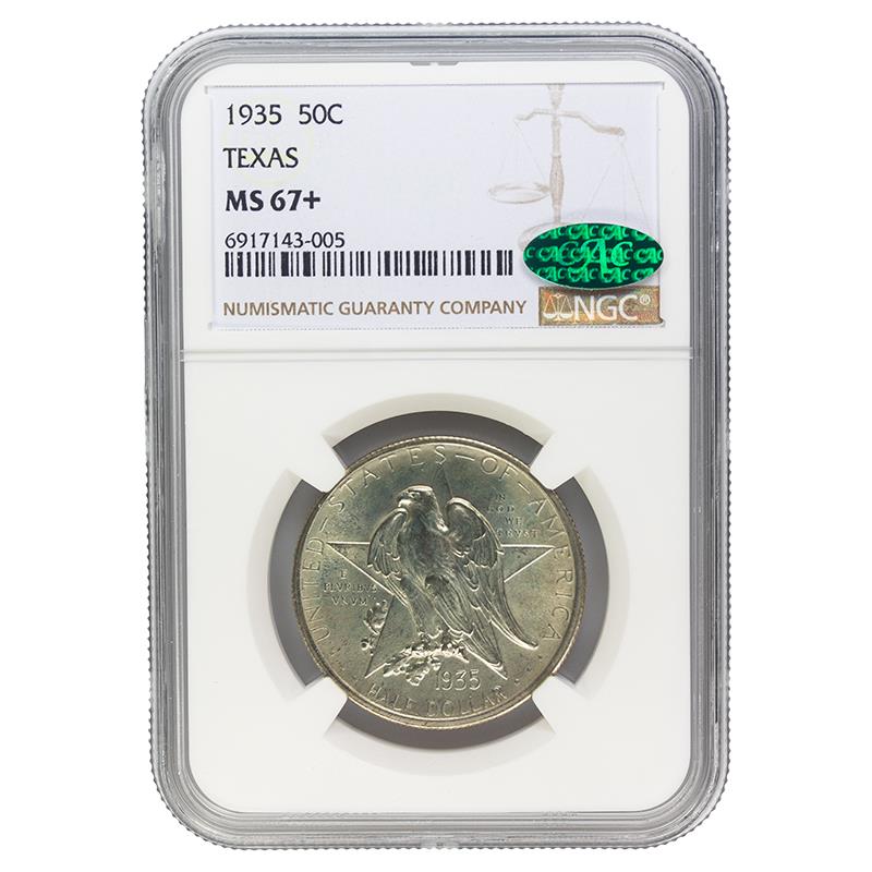 1935 Texas Commemorative Half Dollar 50c, NGC MS 67+ CAC - Original