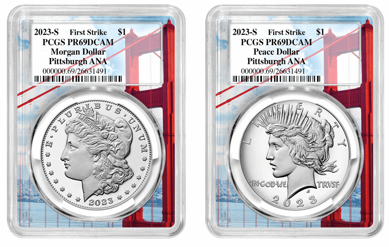 2023-S PCGS PR69 FIRST STRIKE ANA RELEASE SILVER PROOF MORGAN & PEACE DOLLAR SET 