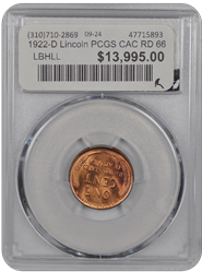 1922-D Lincoln PCGS CAC RD 66