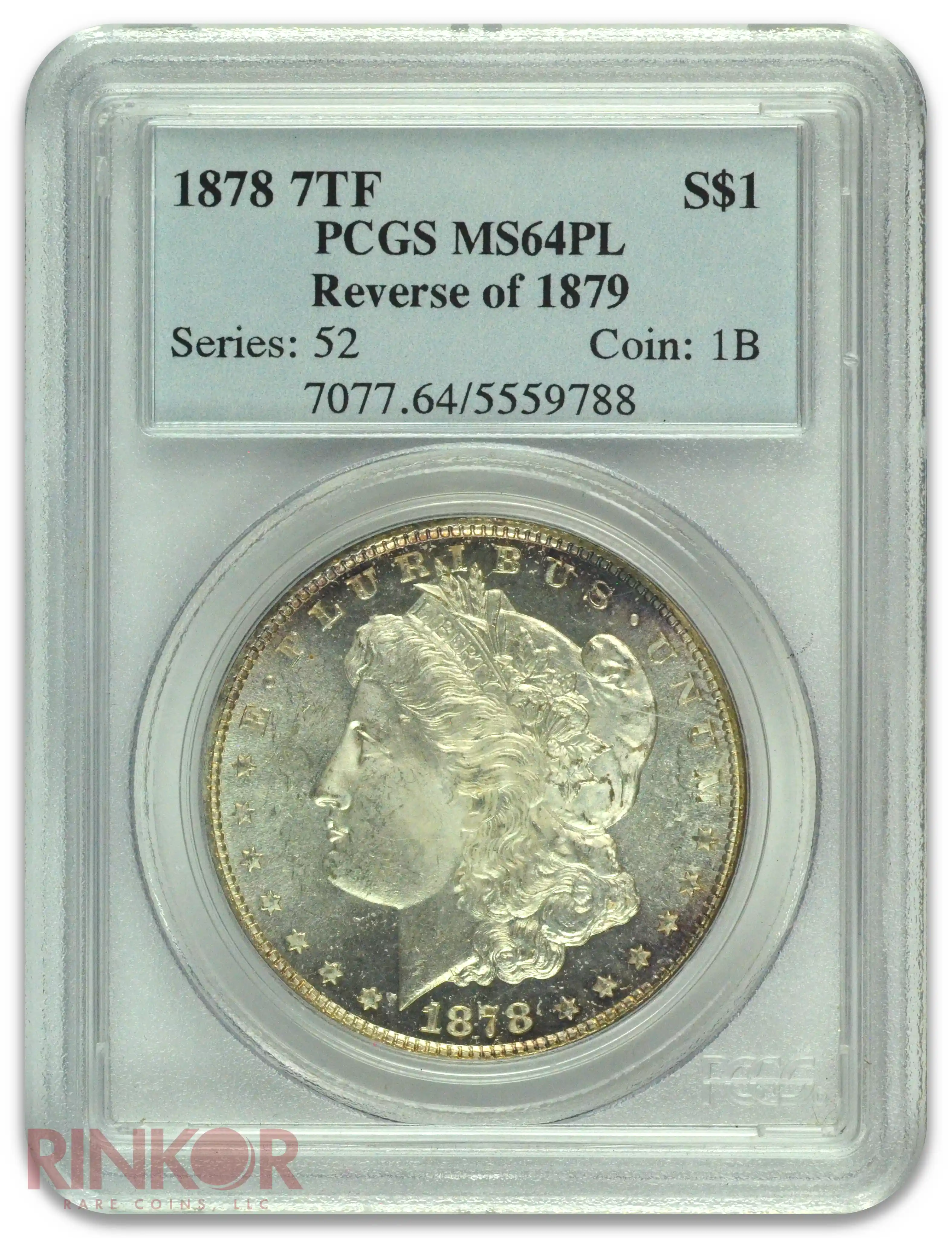 1878 7TF Reverse of 1879 $1 Morgan Dollar PCGS MS 64 PL