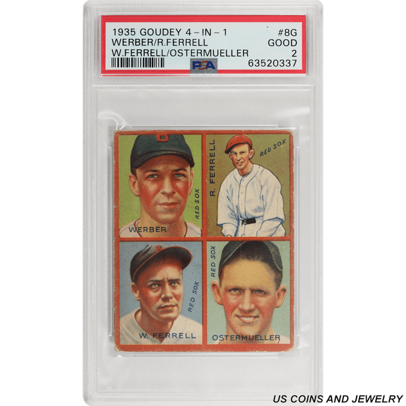 RED SOX WERBER, R FERRELL, W FERRELL, OSTERMEULLER PSA #6350337 PICTURE 8 CARD G GOOD 2