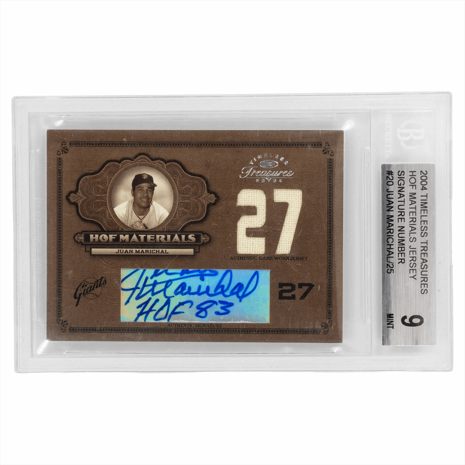 2004 Timeless Treasures Juan Marichal HoF Material Jersey Signature Number #20 BGS MINT 9