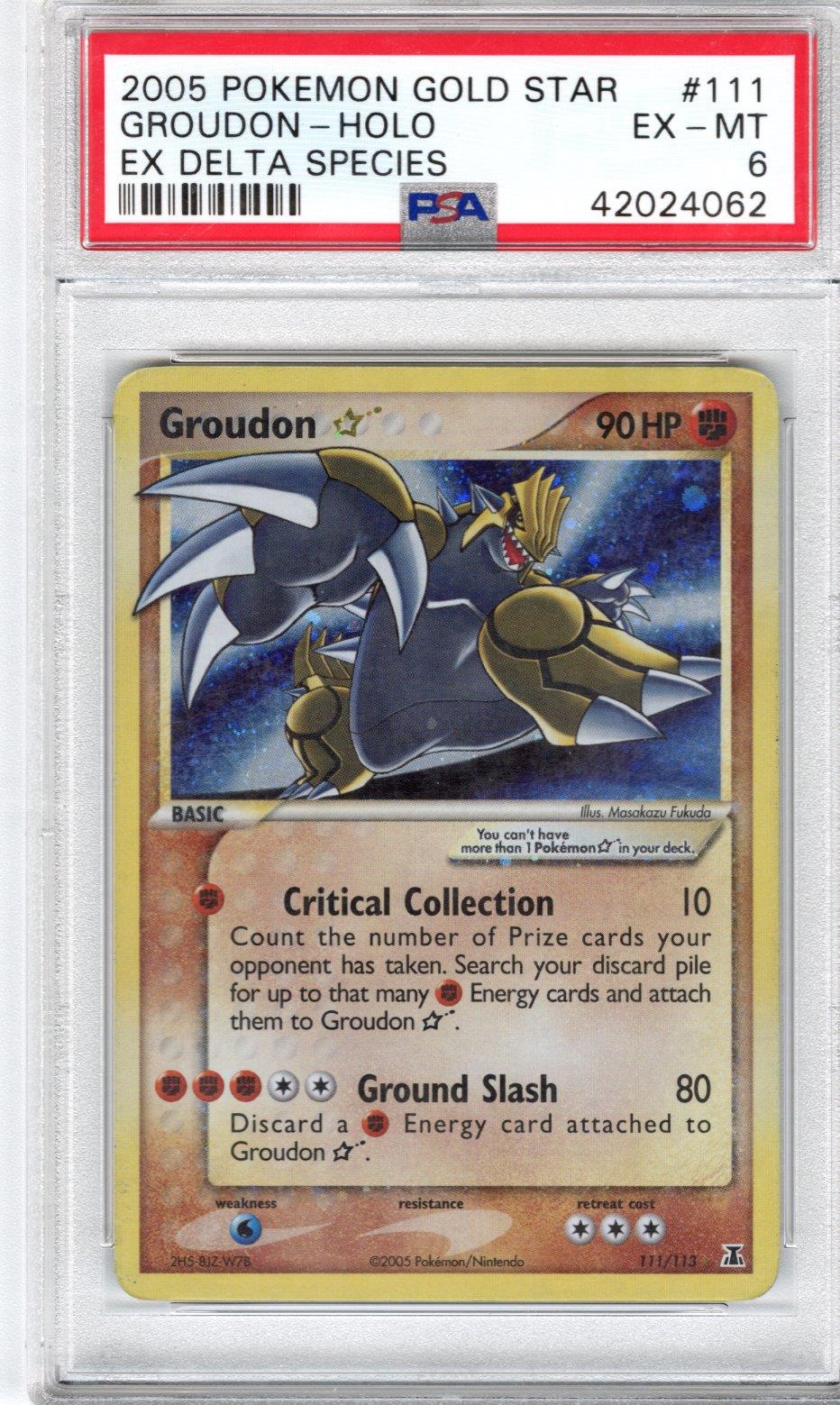 2005 Pokemon Gold Star Ex Delta Species Groundon Holo PSA EX MT 6 