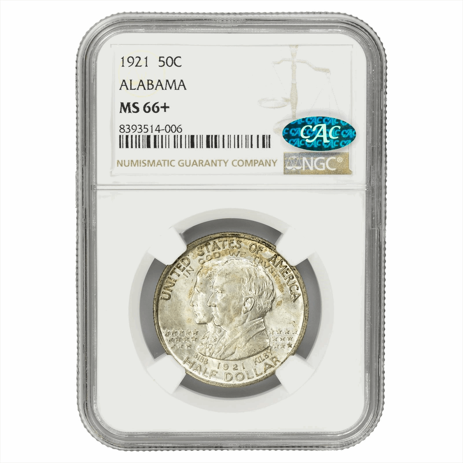 1921 Alabama Commemorative Half Dollar 50C NGC MS 66+ CAC