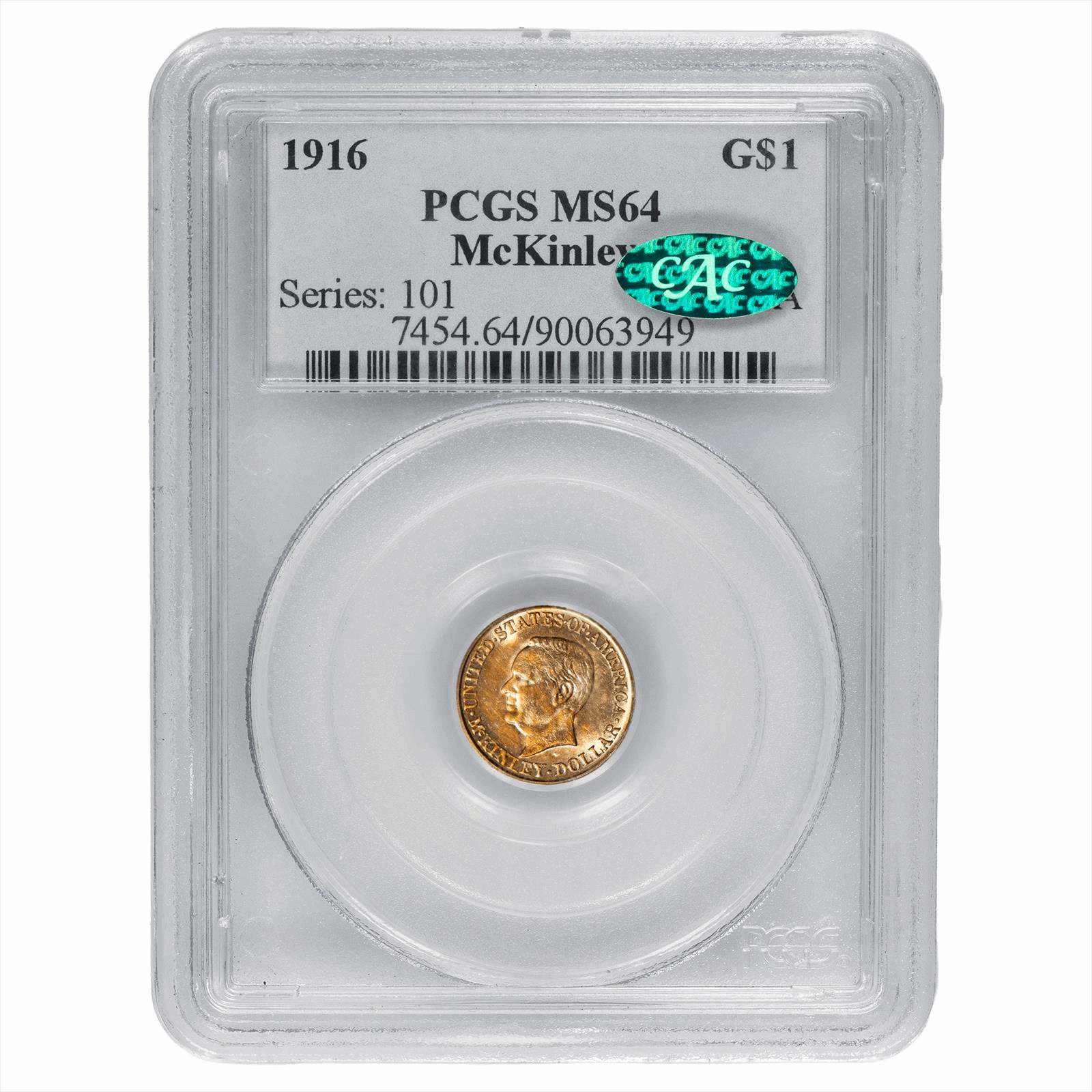 1916 McKinley Memorial Dollar G$1 PCGS MS 64 CAC