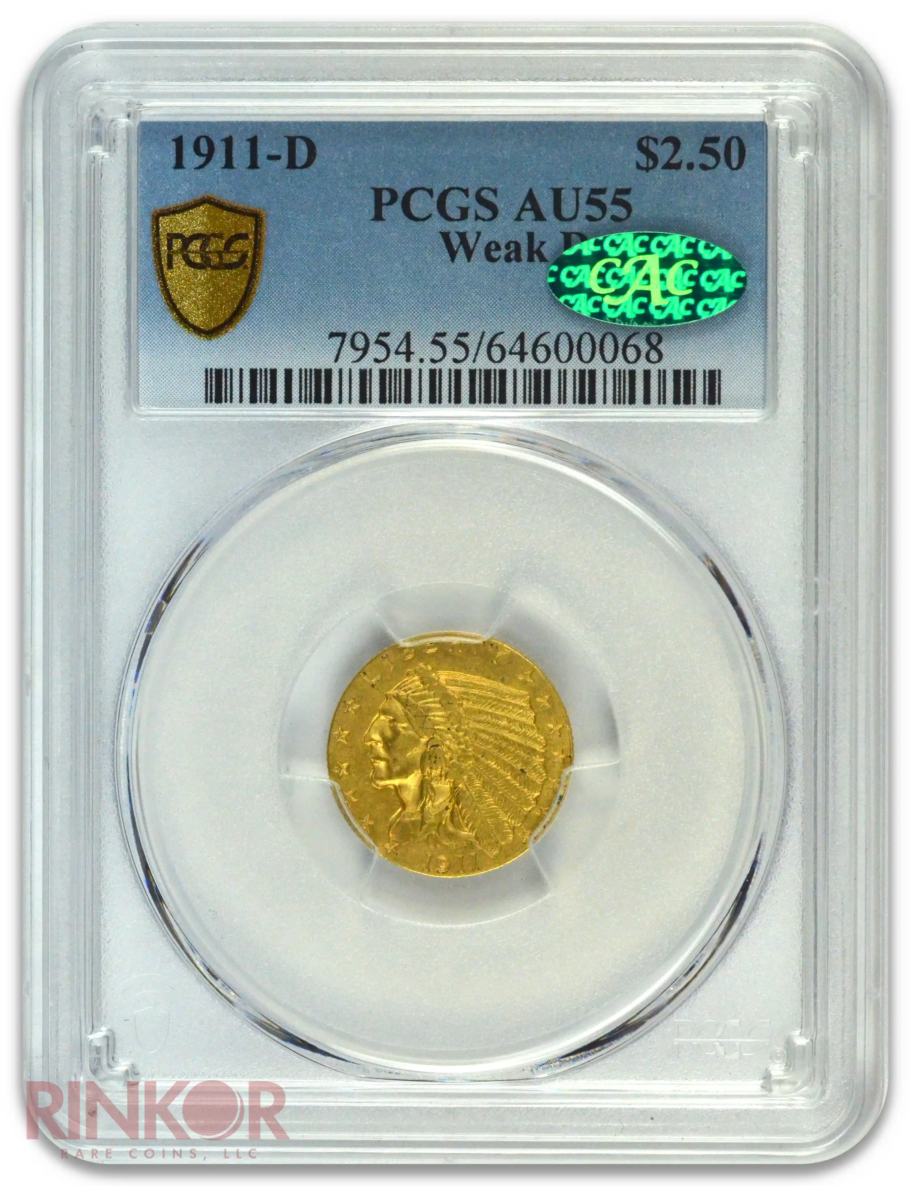 1911-D Weak D $2.50 Indian Head PCGS