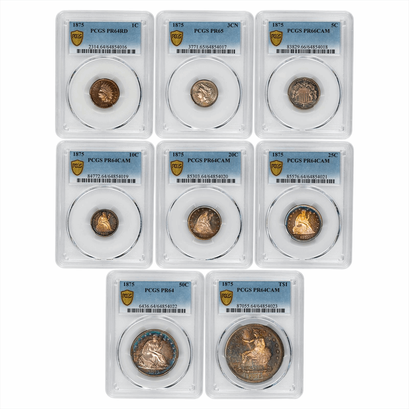 1875 Proof US 8 Coin Type Set PCGS PR 64-66 