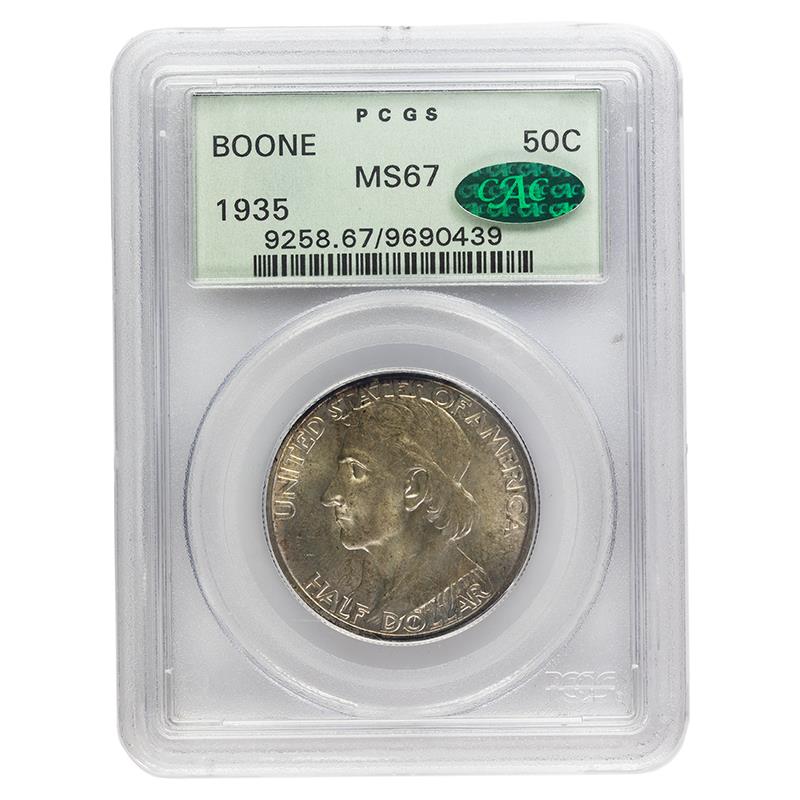 1935 Boone Commemorative Half Dollar, 50C PCGS MS 67 CAC Certified - Attractive Toning 